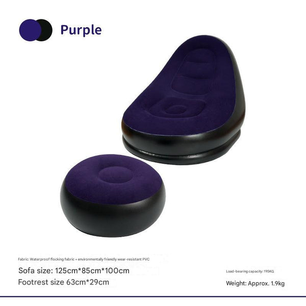 Elosung Purple And Black Patchwork Portable Inflatable Sofa Chair With Waterproof Flocked Lazy For Camping Home Use Camping Chairs