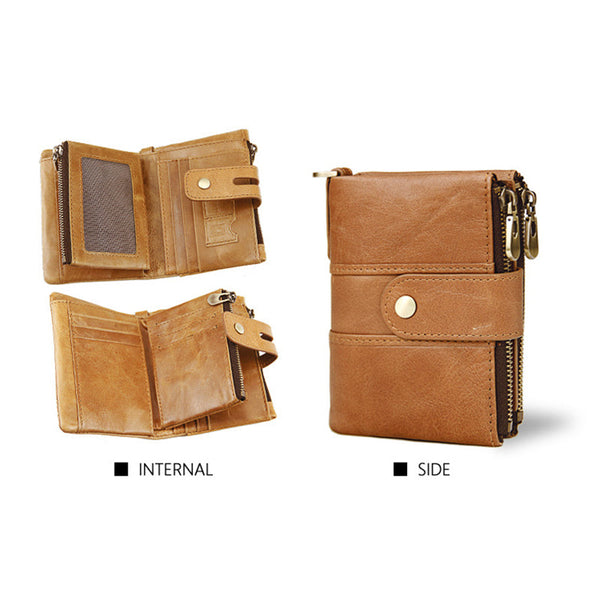 Elosung Brown Genuine Leather Tri Fold Wallet Fashionable Multi Card Men's And Women's Wallets