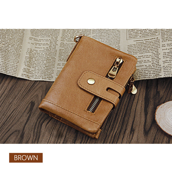Elosung Brown Genuine Leather Tri Fold Wallet Fashionable Multi Card Men's And Women's Wallets