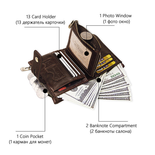 Elosung Brown Genuine Leather Tri Fold Wallet Fashionable Multi Card Men's And Women's Wallets