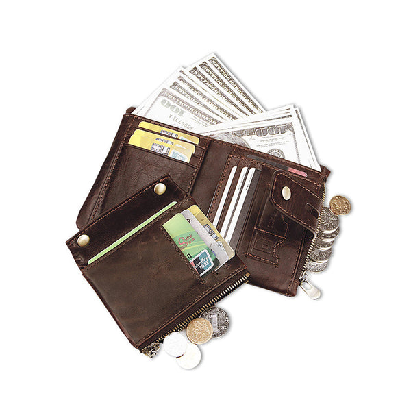 Elosung Brown Genuine Leather Tri Fold Wallet Fashionable Multi Card Men's And Women's Wallets