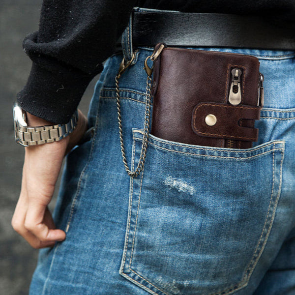 Elosung Brown Genuine Leather Tri Fold Wallet Fashionable Multi Card Men's And Women's Wallets