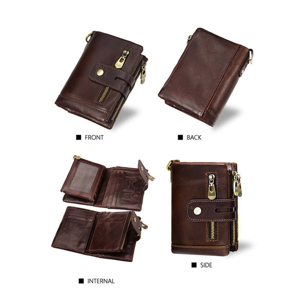 Elosung Coffee Genuine Leather Tri Fold Wallet Fashionable Multi Card Men's And Women's Wallets