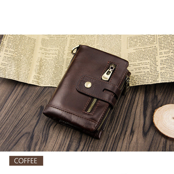 Elosung Coffee Genuine Leather Tri Fold Wallet Fashionable Multi Card Men's And Women's Wallets