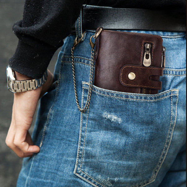 Elosung Coffee Genuine Leather Tri Fold Wallet Fashionable Multi Card Men's And Women's Wallets