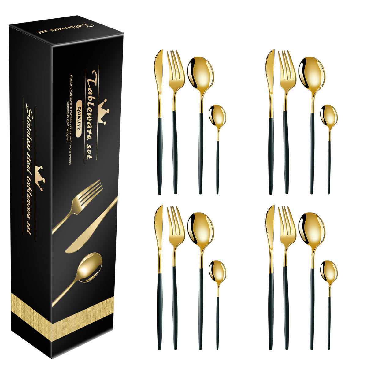 Elosung Green And Gold Patchwork Stainless Steel 16 Piece Flatware Set Cutlery Sets