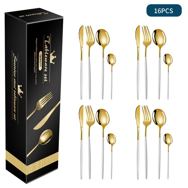 White And Gold Patchwork Colours 410 Stainless Steel 16 Piece Flatware Set Elegant Dinnerware With Knife Fork Spoon People Cutlery Sets