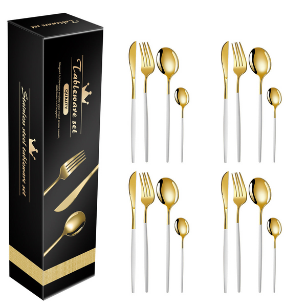 White And Gold Patchwork Colours 410 Stainless Steel 16 Piece Flatware Set Elegant Dinnerware With Knife Fork Spoon People Cutlery Sets