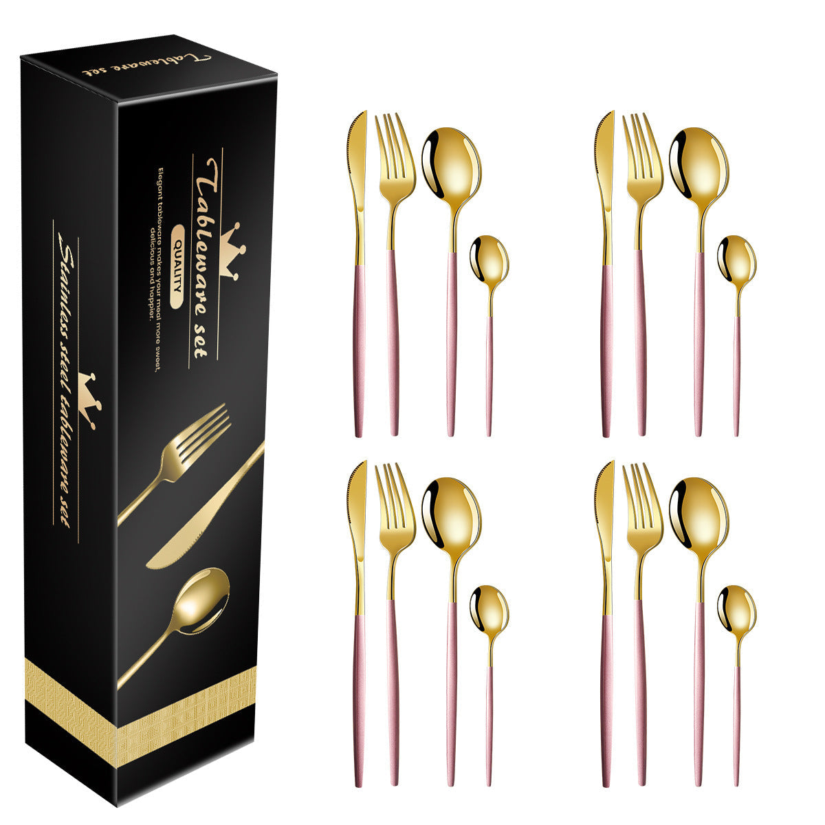 Elosung Pink And Gold Patchwork Colours 410 Stainless Steel 16 Piece Flatware Set Elegant Dinnerware With Knife Fork Spoon People Cutlery Sets