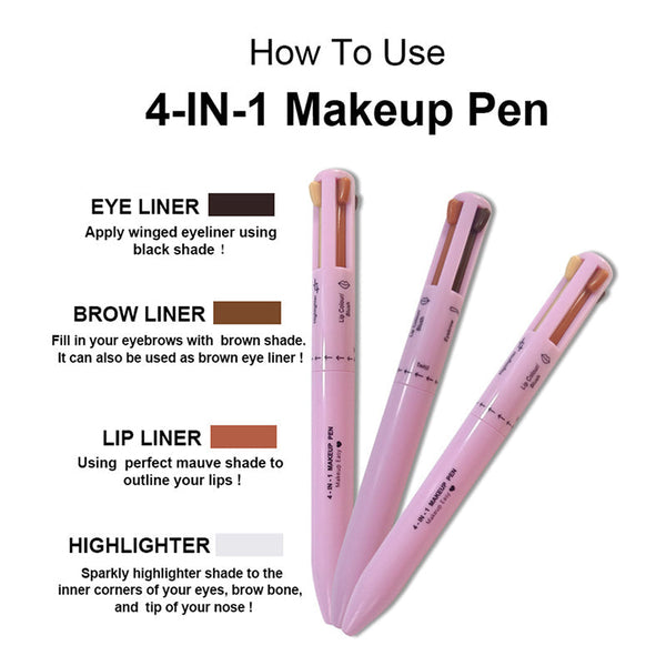 Eyebrow Liner & Definition 4 In 1 Multi Functional Makeup Pen Set Lip Liner Highlighter Eyeliner Eyebrow Pencil 3 Shades Pack