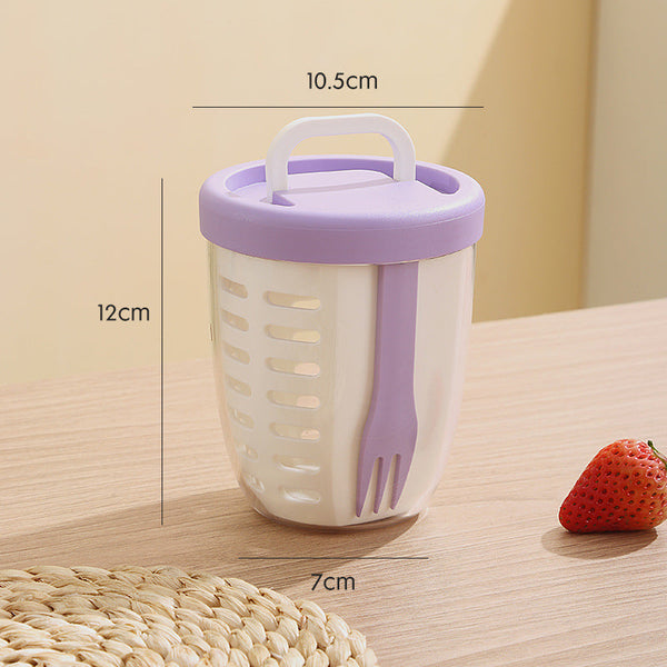 Elosung 2 Pcs Purple Portable Leakproof Fruit And Salad Storage Box With Draining Function Sealed Fresh Keeping Bento Lunch Fork As+Pp+Silicone Materi