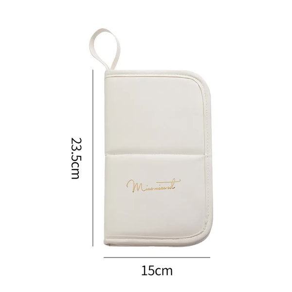 Elosung White Shell Makeup Brush Storage Bag Multi Functional Pu Cosmetic Organizer With Button Closure Convertible To Stand Design(Make Up Brushes Ar