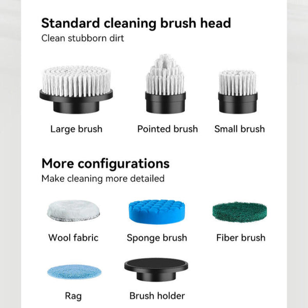Elosung Black And White 9 In 1 Cordless Electric Cleaning Brush With Rechargeable Battery Extendable Handle Multi Function Scrubber For Kitchen Bathro