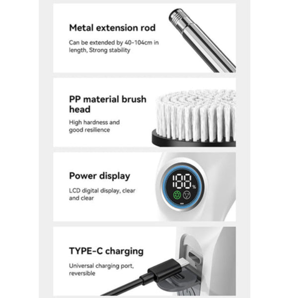 Elosung Black And White 9 In 1 Cordless Electric Cleaning Brush With Rechargeable Battery Extendable Handle Multi Function Scrubber For Kitchen Bathro