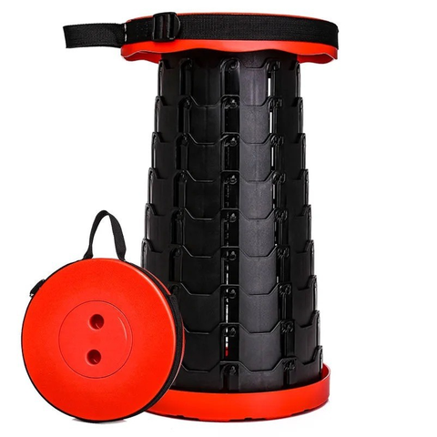 Elosung Black Red Splicing Colour Outdoor Telescopic Folding Stool With 100 Weight Bearing Buckles Lightweight Compact Design Perfect For Fishing Camp