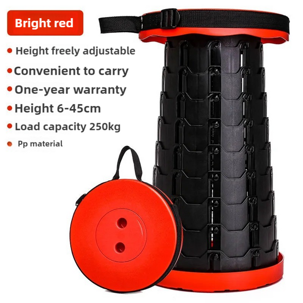 Elosung Black Red Splicing Colour Outdoor Telescopic Folding Stool With 100 Weight Bearing Buckles Lightweight Compact Design Perfect For Fishing Camp