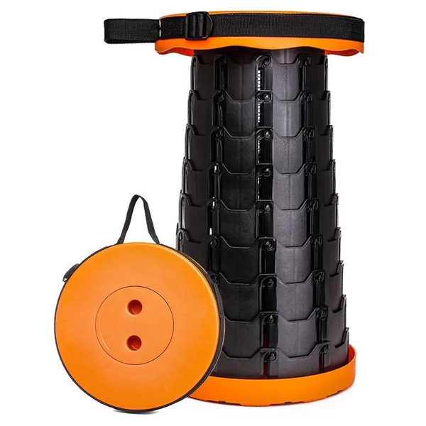 Elosung Black And Orange Splicing Color Portable Outdoor Telescopic Folding Stool With 100 Weight Bearing Buckles Lightweight Compact Design Perfect F