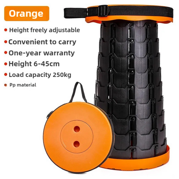 Elosung Black And Orange Splicing Color Portable Outdoor Telescopic Folding Stool With 100 Weight Bearing Buckles Lightweight Compact Design Perfect F