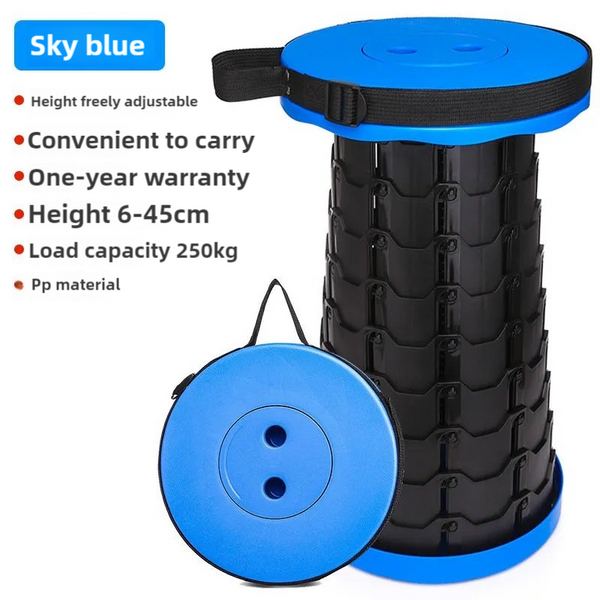Elosung Black And Blue Splicing Colour Portable Outdoor Telescopic Folding Stool With 100 Weight Bearing Buckles Lightweight Compact Design Perfect Fo