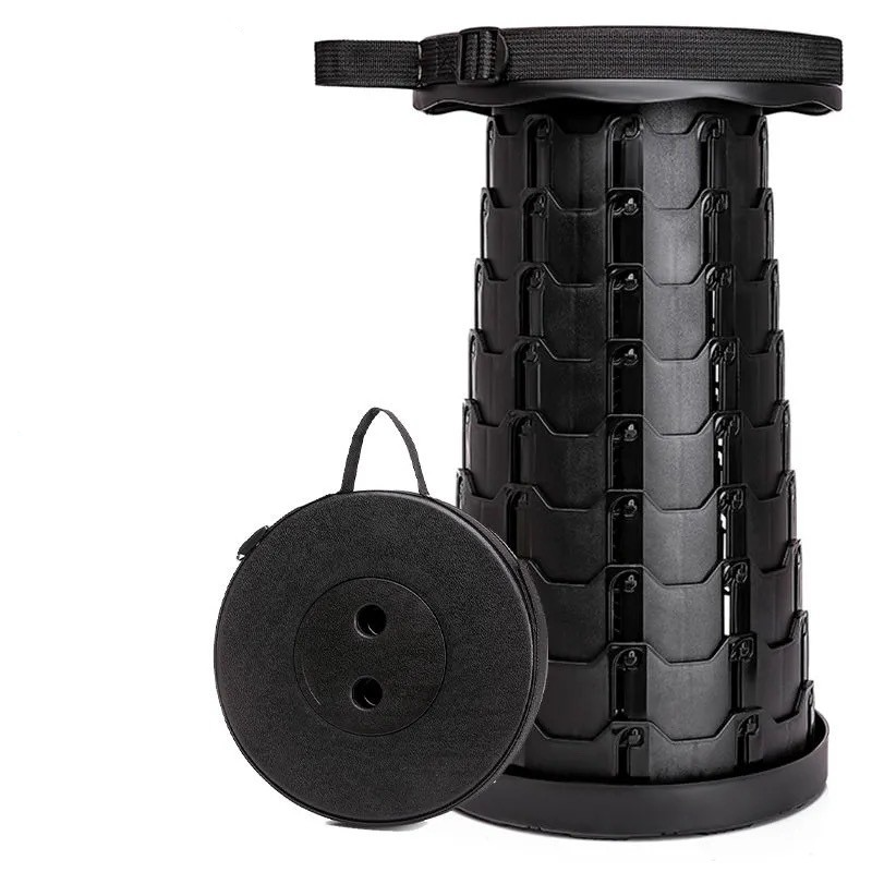 Black Outdoor Telescopic Folding Stool With 100 Weight Bearing Buckles Lightweight And Compact Design Perfect For Fishing Camping Travel Chairs & Seat