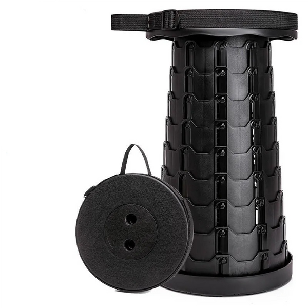 Black Outdoor Telescopic Folding Stool With 100 Weight Bearing Buckles Lightweight And Compact Design Perfect For Fishing Camping Travel Chairs & Seat