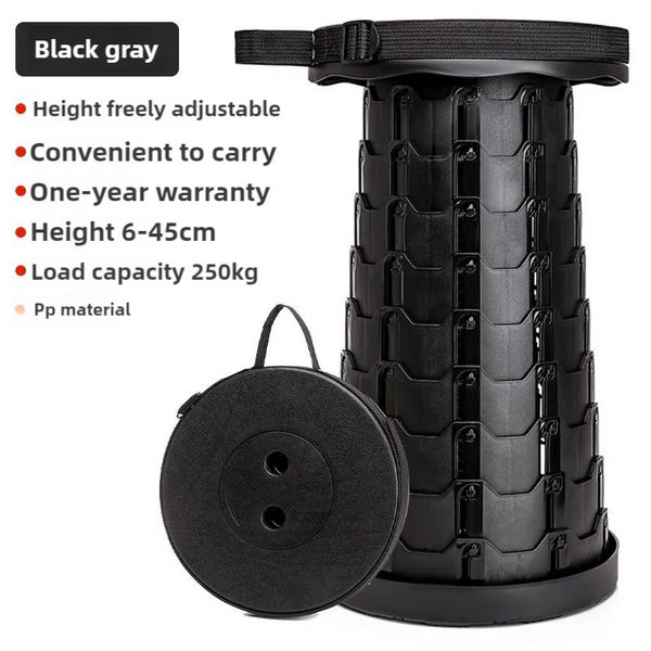 Black Outdoor Telescopic Folding Stool With 100 Weight Bearing Buckles Lightweight And Compact Design Perfect For Fishing Camping Travel Chairs & Seat