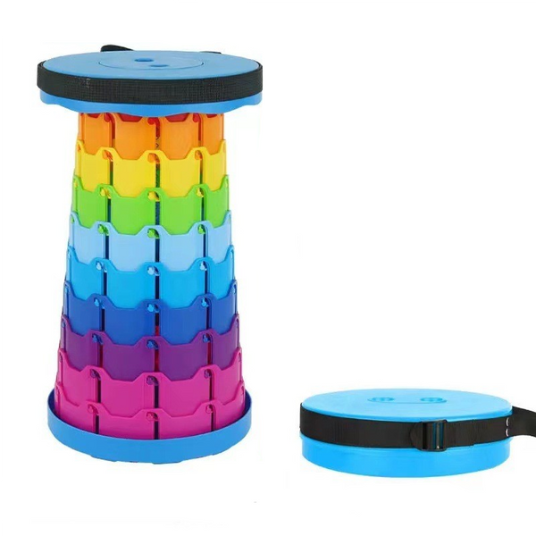 Elosung Rainbow Color Stitching Blue Outdoor Telescopic Folding Stool With 100 Weight Bearing Buckles Lightweight Compact Design Perfect For Fishing C