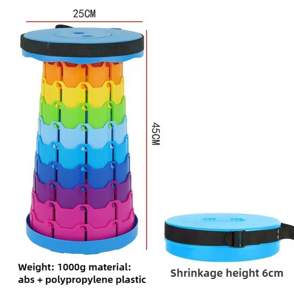 Elosung Rainbow Color Stitching Blue Outdoor Telescopic Folding Stool With 100 Weight Bearing Buckles Lightweight Compact Design Perfect For Fishing C