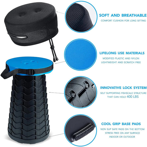 Elosung Rainbow Color Stitching Blue Outdoor Telescopic Folding Stool With 100 Weight Bearing Buckles Lightweight Compact Design Perfect For Fishing C