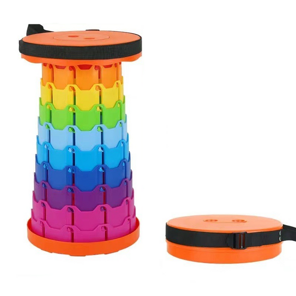 Elosung Rainbow Color Stitching Orange Portable Outdoor Telescopic Folding Stool With 100 Weight Bearing Buckles Lightweight And Compact Design Perfec