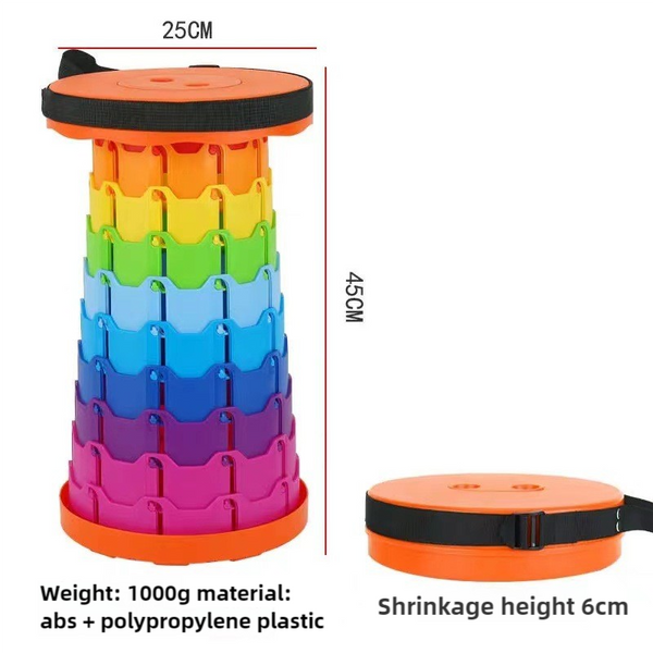 Elosung Rainbow Color Stitching Orange Portable Outdoor Telescopic Folding Stool With 100 Weight Bearing Buckles Lightweight And Compact Design Perfec