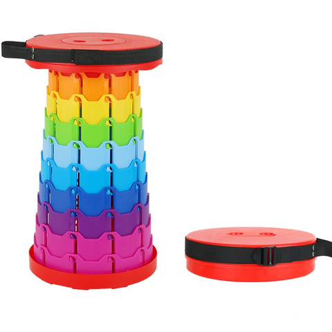 Elosung Rainbow Color Stitching Red Portable Outdoor Telescopic Folding Stool With 100 Weight Bearing Buckles Lightweight And Compact Design Perfect F