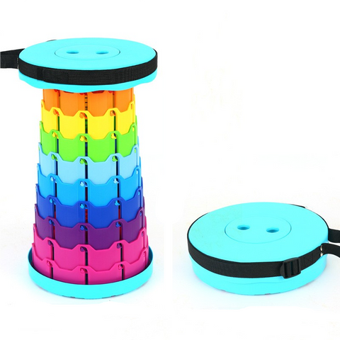 Elosung Rainbow Color Stitching Cyan Portable Outdoor Telescopic Folding Stool With 100 Weight Bearing Buckles Lightweight And Compact Design Perfect