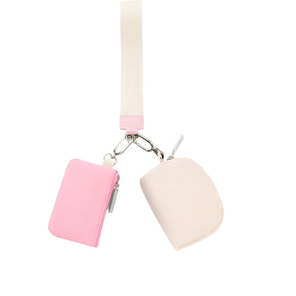 Elosung Pink And Off White Portable Ladies Wrist Bag Mini Wallet For Cards Coins Keys Lightweight Stylish Organizer Perfect Daily Use Wallets