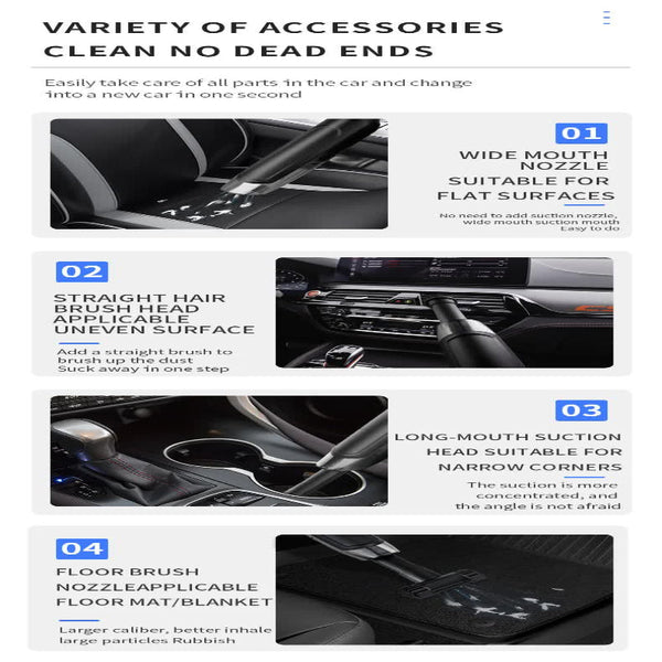 Wireless Handheld Car Vacuum Cleaner 8000Pa Suction Usb Rechargeable Wet & Dry Use Lightweight With Washable Filter 40 Minute Runtime Multi Functional