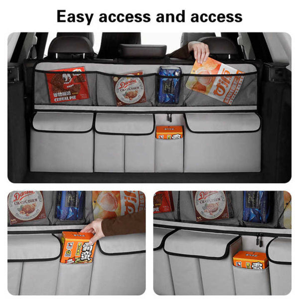 Elosung Black Car Trunk Storage Bag Large Capacity Oxford Cloth Multi Purpose Hanging Organizer With Mesh Pockets And Backseat Car Organisers