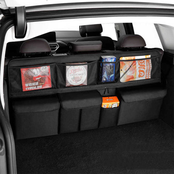 Elosung Black Car Trunk Storage Bag Large Capacity Oxford Cloth Multi Purpose Hanging Organizer With Mesh Pockets And Backseat Car Organisers