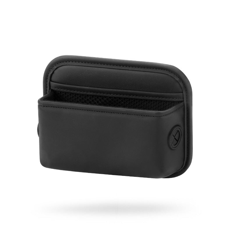 Elosung Black Pu Leather Car Storage Organizer With Dual Charging Holes And Inner Mesh Pocket Multi Functional Door Handle Hanging Bag For Phones Acce