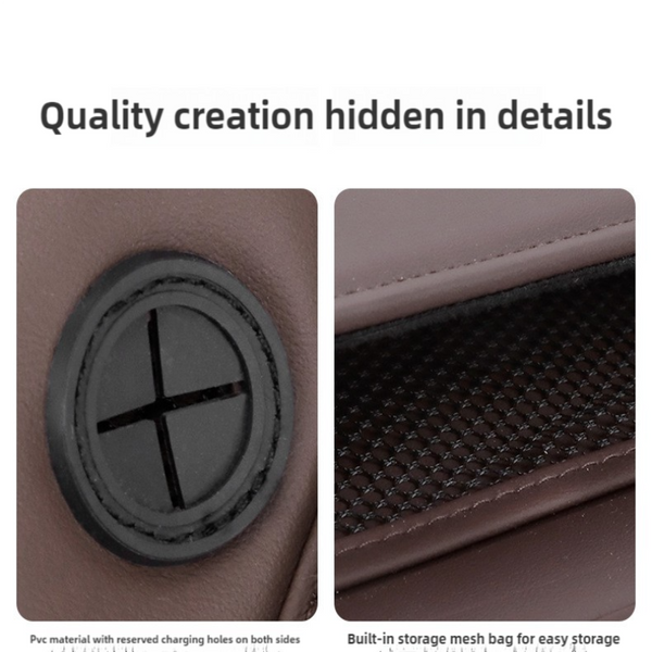 Elosung Black Pu Leather Car Storage Organizer With Dual Charging Holes And Inner Mesh Pocket Multi Functional Door Handle Hanging Bag For Phones Acce