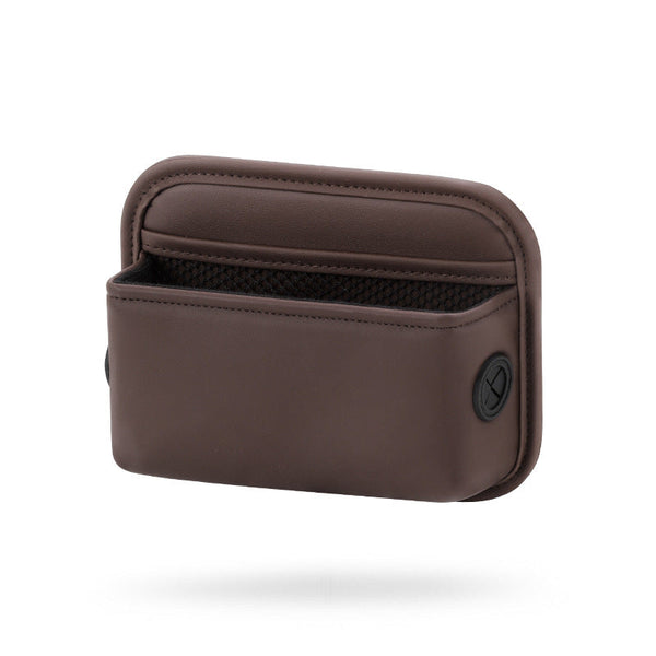 Elosung Coffee Pu Leather Car Storage Organizer With Dual Charging Holes And Inner Mesh Pocket Multi Functional Door Handle Hanging Bag For Phones Acc