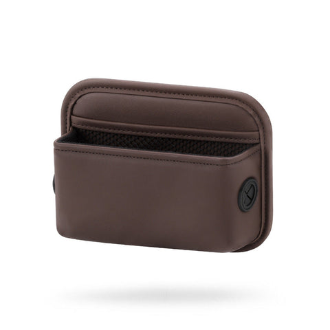 Elosung Coffee Pu Leather Car Storage Organizer With Dual Charging Holes And Inner Mesh Pocket Multi Functional Door Handle Hanging Bag For Phones Acc