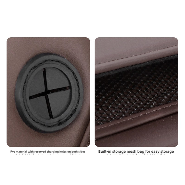 Elosung Coffee Pu Leather Car Storage Organizer With Dual Charging Holes And Inner Mesh Pocket Multi Functional Door Handle Hanging Bag For Phones Acc
