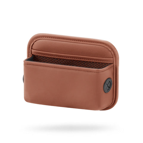 Elosung Brown Pu Leather Car Storage Organiser With Charging Holes And Mesh Pocket Car Organisers