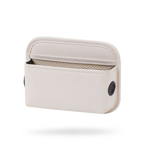 Elosung Off White Pu Leather Car Storage Organizer With Dual Charging Holes And Inner Mesh Pocket Multi Functional Door Handle Hanging Bag For Phones