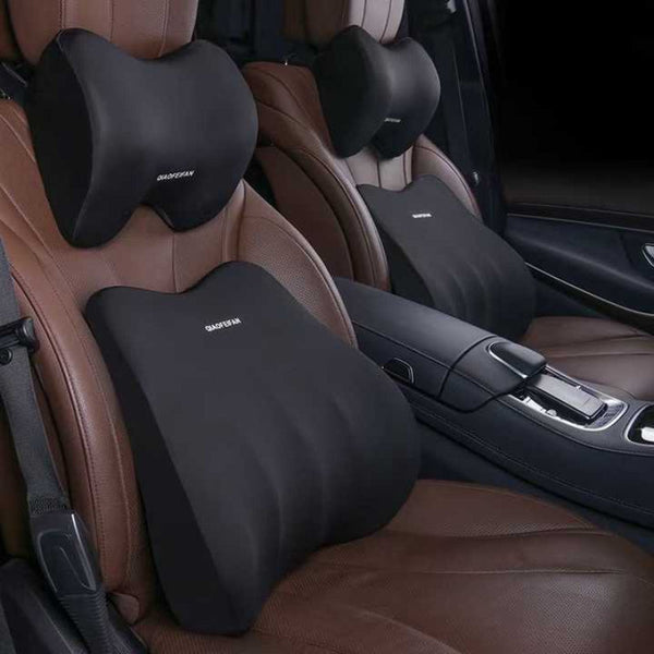 Black Memory Foam Car Seat Neck And Lumbar Support Set Ergonomic Cushion For Office Home Driving Seat & Posture Cushions