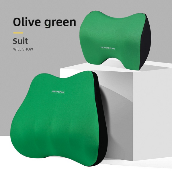 Green Memory Foam Car Seat Neck And Lumbar Support Set Ergonomic Cushion For Office Home Driving Headrests