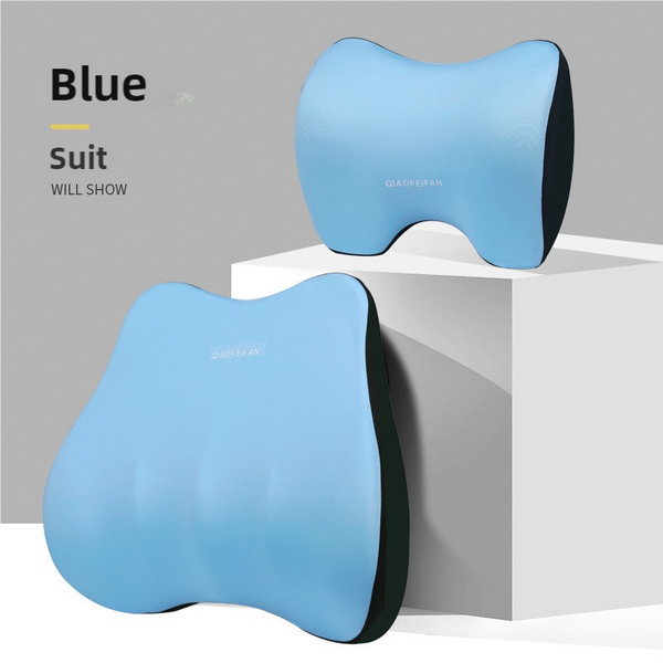 Ergonomic Blue Memory Foam Car Seat Neck & Lumbar Support Set Seat & Posture Cushions