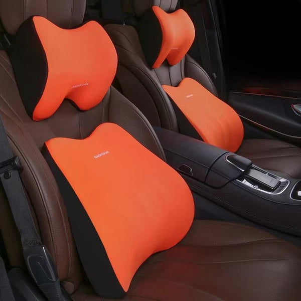 Elosung Orange Memory Foam Car Seat Neck And Lumbar Support Set Ergonomic Cushion For Office Home Driving Seat & Posture Cushions