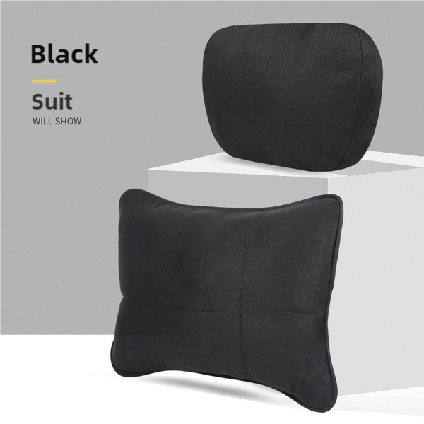Black Suede Car Headrest Lumbar Cushion Set Ergonomic Eco Support Headrests