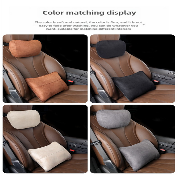 Black Suede Car Headrest Lumbar Cushion Set Ergonomic Eco Support Headrests